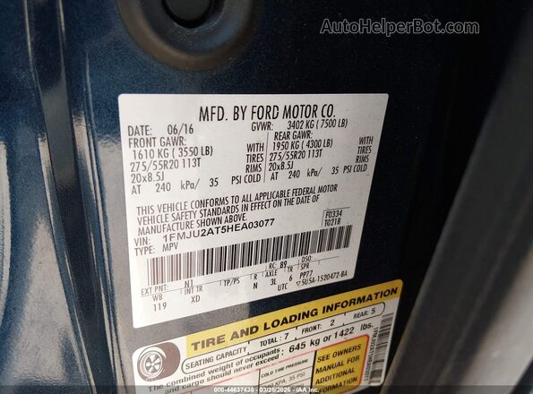 1FMJU2AT5HEA03077 2017 FORD EXPEDITION Blue Widok komory silnika