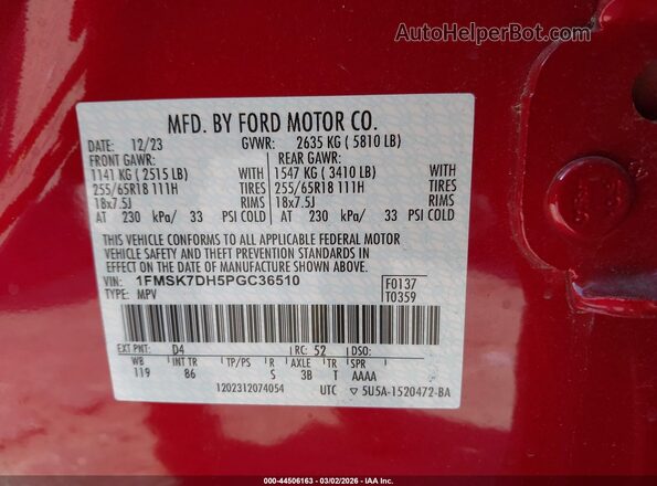 1FMSK7DH5PGC36510 2023 FORD FORD EXPLORER Red Widok komory silnika