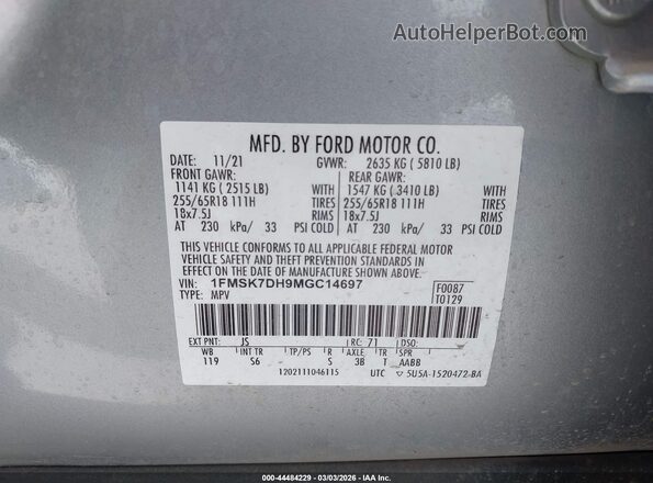 1FMSK7DH9MGC14697 2021 FORD FORD EXPLORER Silver Вид підкапотного простору