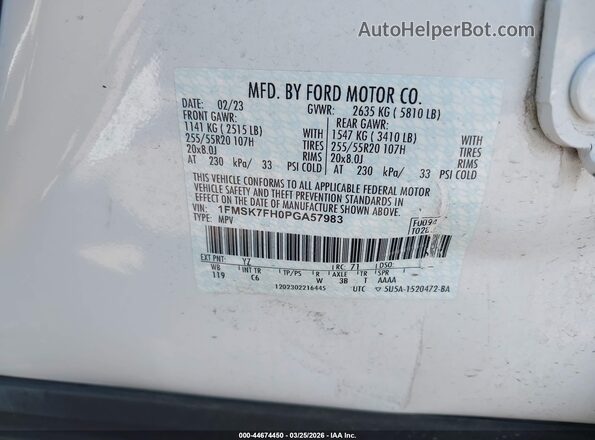 1FMSK7FH0PGA57983 2023 FORD FORD EXPLORER Белый Вид подкапотного пространства