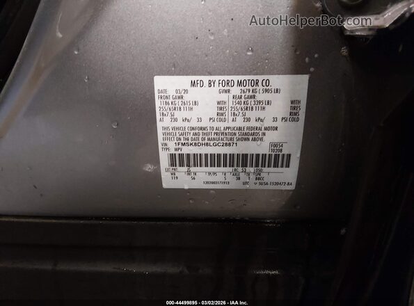 1FMSK8DH8LGC28871 2020 FORD FORD EXPLORER Silver Engine compartment view
