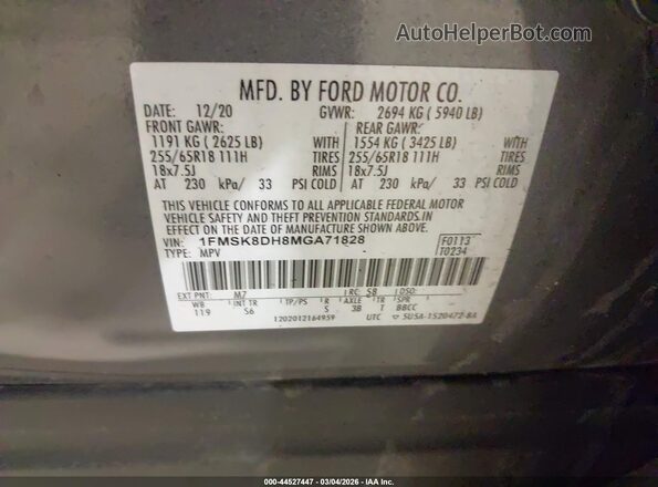 1FMSK8DH8MGA71828 2021 FORD FORD EXPLORER Gray Շարժիչի բաժամունքի տեսք