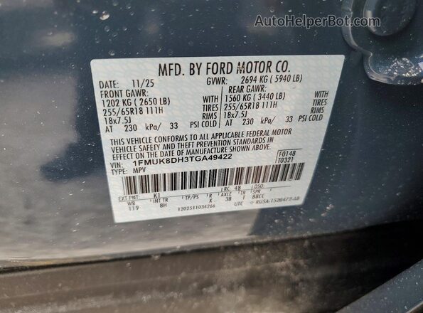 1FMUK8DH3TGA49422 2026 FORD FORD EXPLORER Blue Widok komory silnika