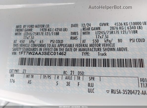 1FT7W2AA3SEC01462 2025 FORD F-250 White ძრავის განყოფილების ხედი