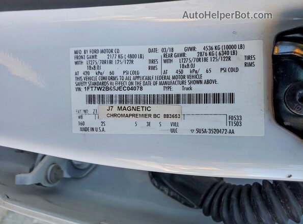 1FT7W2B65JEC04078 2018 FORD F250 White Widok komory silnika