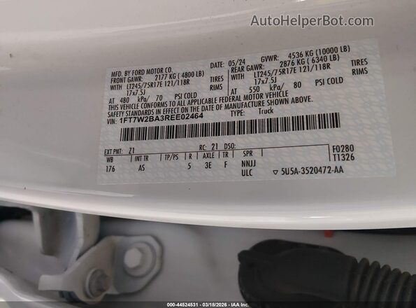 1FT7W2BA3REE02464 2024 FORD F-250 Белый Вид подкапотного пространства