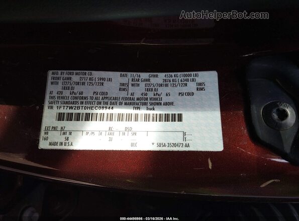 1FT7W2BT0HEC08944 2017 FORD F-250 Темно-бордовый Вид подкапотного пространства