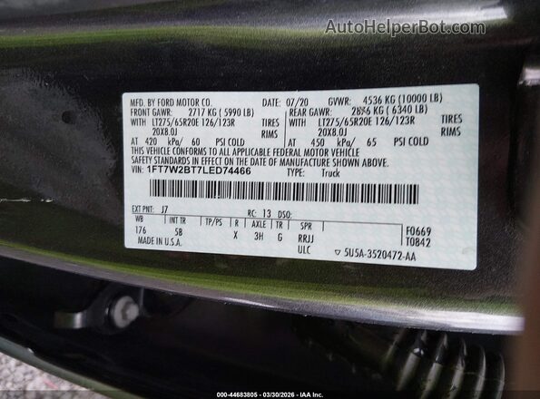 1FT7W2BT7LED74466 2020 FORD F-250 Gray Vista del compartimento del motor