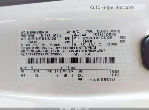 1FT7X2BTXPEC29053 2023 FORD F-250 White Vista del compartimento del motor