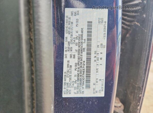 1FT8W3DT7HEE71214 2017 FORD F350 Синий Вид наклейки с VIN-кодом