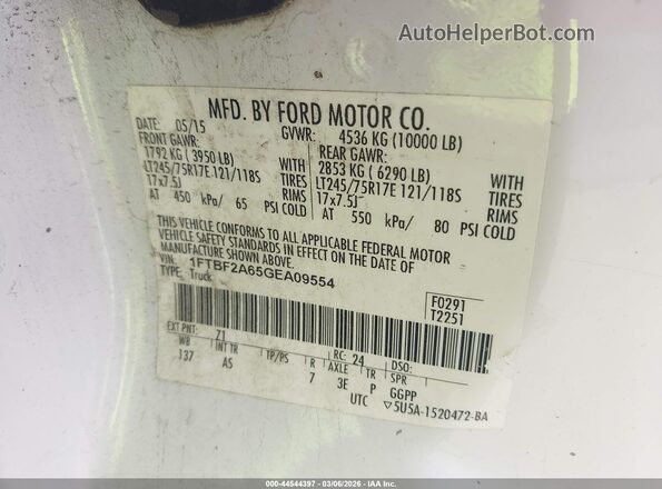 1FTBF2A65GEA09554 2016 FORD F-250 Белый Вид подкапотного пространства