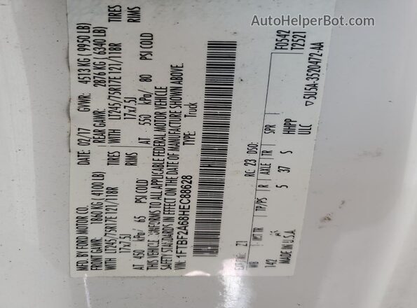 1FTBF2A68HEC88628 2017 FORD F250 White Вид наклейки з VIN-кодом
