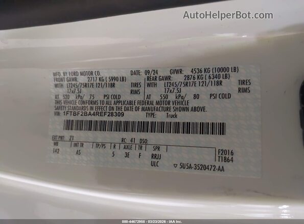 1FTBF2BA4REF28309 2024 FORD F-250 Белый Вид подкапотного пространства