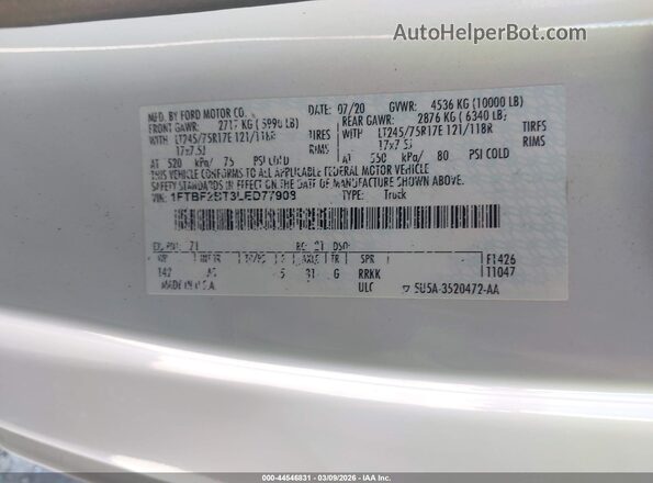 1FTBF2BT3LED77908 2020 FORD F-250 Белый Вид подкапотного пространства