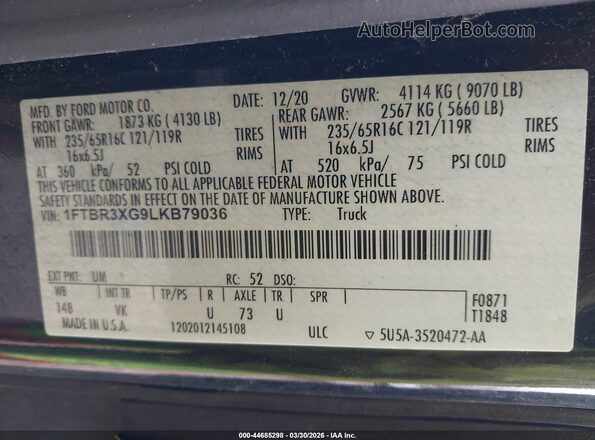 1FTBR3XG9LKB79036 2020 FORD TRANSIT-250 Black Widok komory silnika