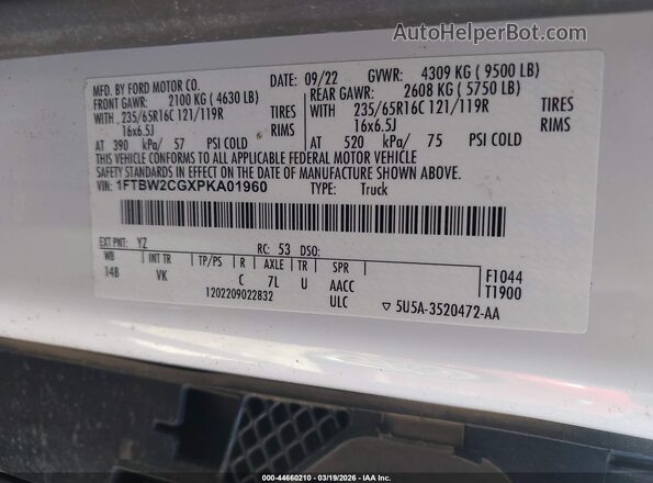 1FTBW2CGXPKA01960 2023 FORD TRANSIT-350 White ძრავის განყოფილების ხედი