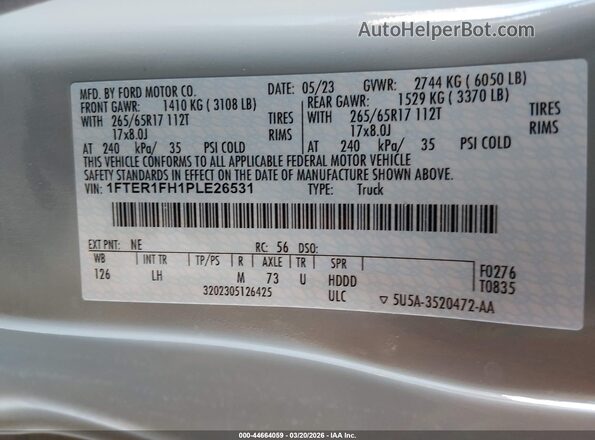 1FTER1FH1PLE26531 2023 FORD RANG Gray Widok komory silnika