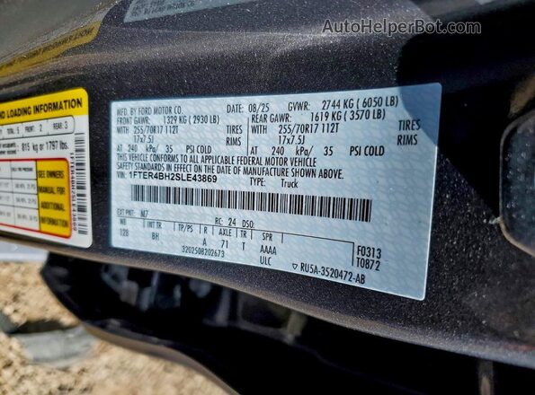 1FTER4BH2SLE43869 2025 FORD RANG Charcoal Vista del compartimento del motor