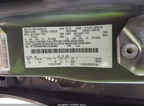 1FTER4EH9PLE24402 2023 FORD RANG Gray Вид підкапотного простору