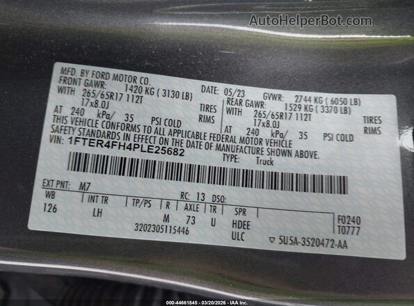 1FTER4FH4PLE25682 2023 FORD RANG Gray Vista del compartimento del motor