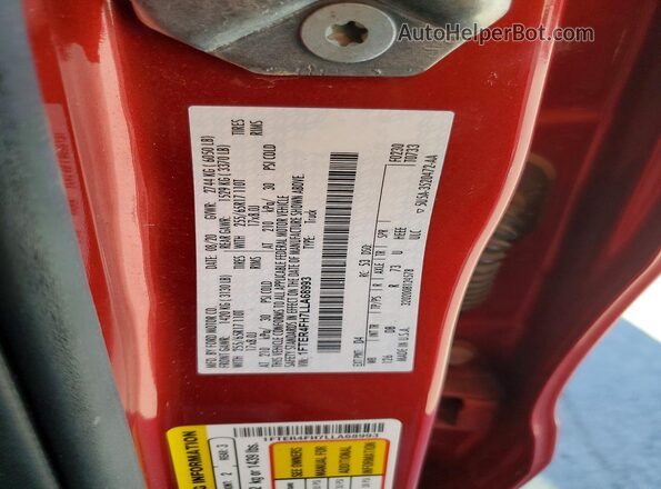 1FTER4FH7LLA68993 2020 FORD RANG Red Engine compartment view