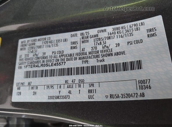 1FTER4LR0SLE45577 2025 FORD RANG Черный Вид подкапотного пространства