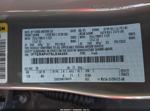 1FTER4PH7SLE44265 2025 FORD RANG Серый Вид подкапотного пространства