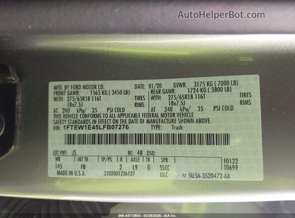 1FTEW1E45LFB07276 2020 FORD F150 Серебряный Вид подкапотного пространства