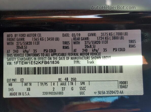 1FTEW1E52KFB61836 2019 FORD F150 Brown Вид підкапотного простору