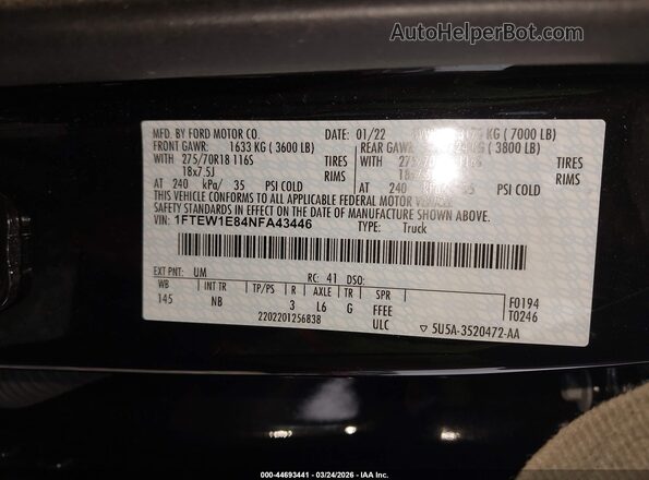 1FTEW1E84NFA43446 2022 FORD F150 Черный Вид подкапотного пространства