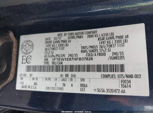 1FTEW1E87HFB37826 2017 FORD F150 Синий Вид подкапотного пространства