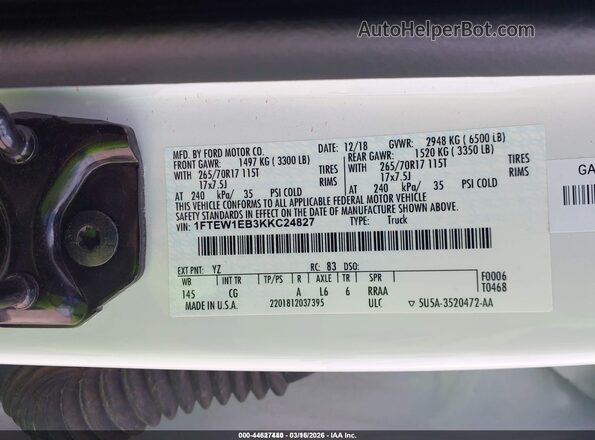 1FTEW1EB3KKC24827 2019 FORD F150 Белый Вид подкапотного пространства