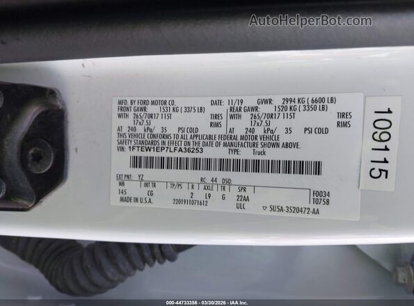1FTEW1EP7LFA36253 2020 FORD F150 Белый Вид подкапотного пространства