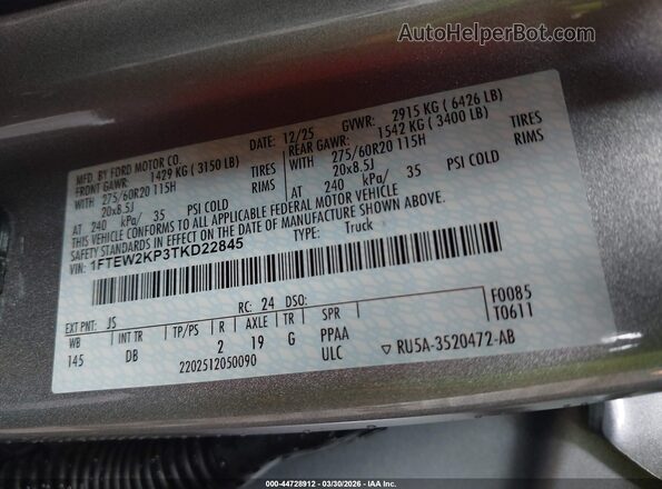 1FTEW2KP3TKD22845 2026 FORD F150 Silver Vista del compartimento del motor