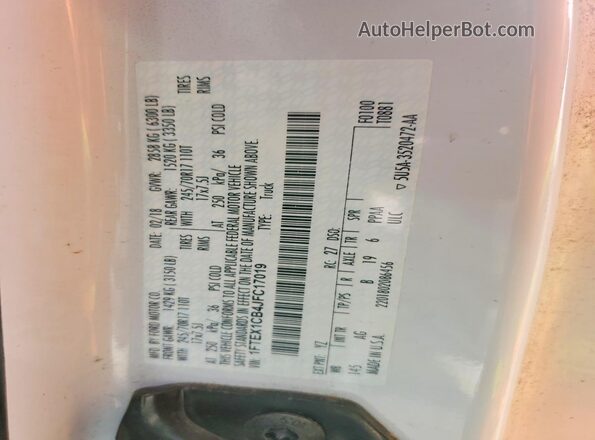 1FTEX1CB4JFC17019 2018 FORD F150 White Вид підкапотного простору