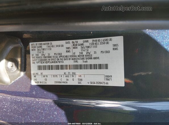 1FTEX1EP3JKE67013 2018 FORD F150 Синий Вид подкапотного пространства