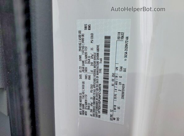 1FTEX1EP3NFC12876 2022 FORD F150 Белый Вид наклейки с VIN-кодом