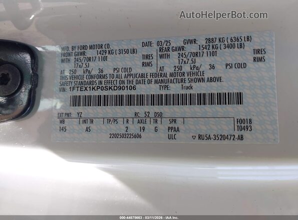 1FTEX1KP0SKD90106 2025 FORD F150 Белый Вид подкапотного пространства