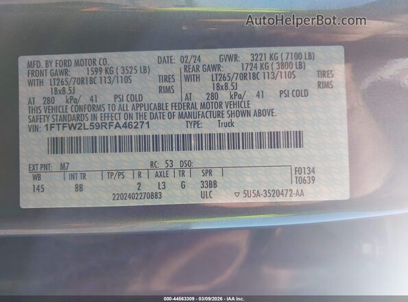 1FTFW2L59RFA46271 2024 FORD F150 Серый Вид подкапотного пространства