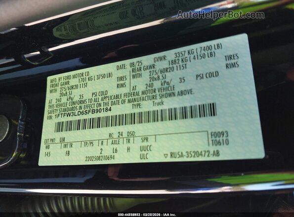 1FTFW3LD6SFB90184 2025 FORD F150 Черный Вид подкапотного пространства
