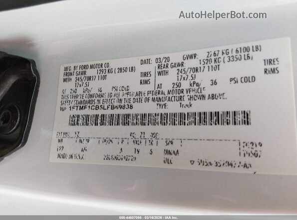 1FTMF1CB5LFB69838 2020 FORD F150 Белый Вид подкапотного пространства