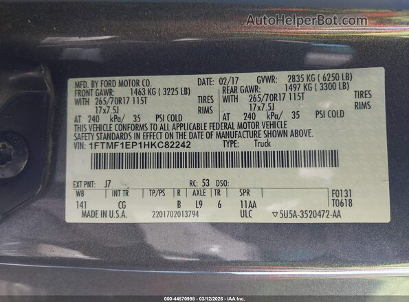 1FTMF1EP1HKC82242 2017 FORD F150 Серый Вид подкапотного пространства