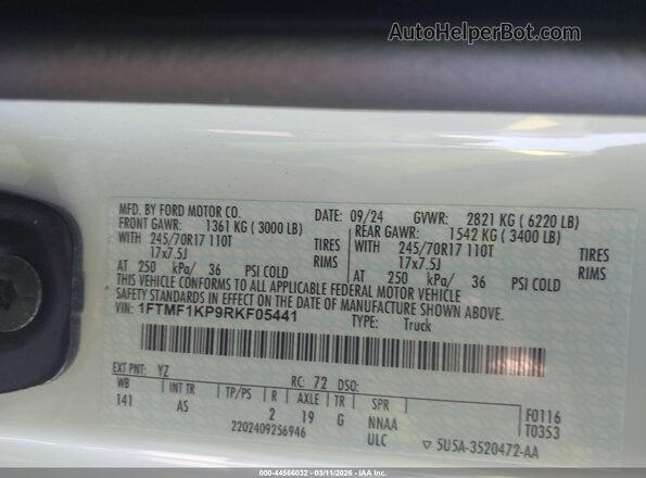 1FTMF1KP9RKF05441 2024 FORD F150 Белый Вид подкапотного пространства