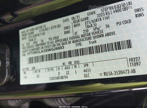 1FTVW3LK3SWG26693 2025 FORD F-150 LIGHTNING Черный Вид подкапотного пространства