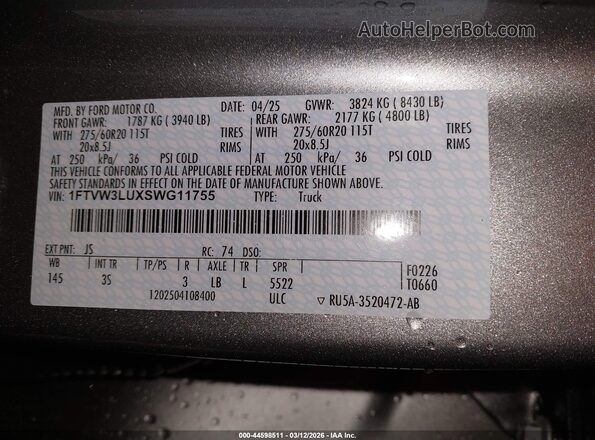 1FTVW3LUXSWG11755 2025 FORD F-150 LIGHTNING Silver Widok komory silnika