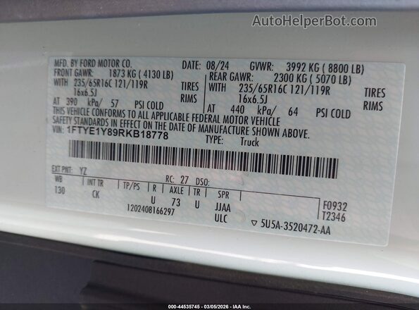 1FTYE1Y89RKB18778 2024 FORD TRANSIT-150 Белый Вид подкапотного пространства