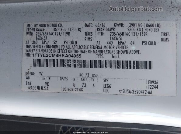 1FTYE2CM4HKA04955 2017 FORD TRANSIT-150 White Շարժիչի բաժամունքի տեսք