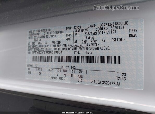 1FTYE2Y83RKB89884 2024 FORD TRANSIT-150 Белый Вид наклейки с VIN-кодом