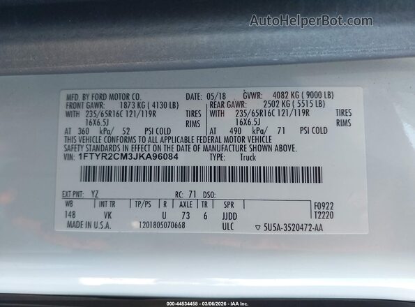1FTYR2CM3JKA96084 2018 FORD TRANSIT-250 White Widok komory silnika
