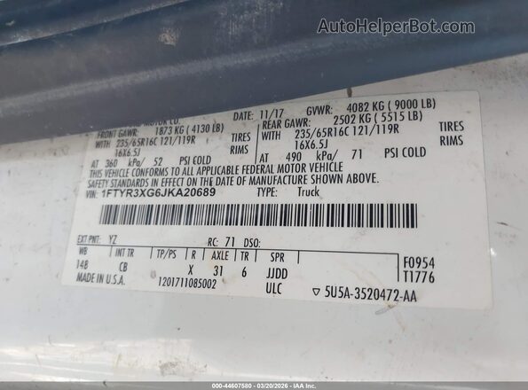 1FTYR3XG6JKA20689 2018 FORD TRANSIT-250 Белый Вид подкапотного пространства